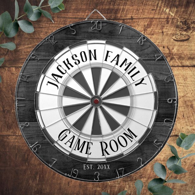 Famliy Name Game Room White faux wood Dart Board (Creator Uploaded)
