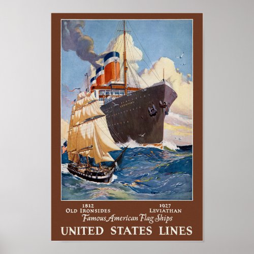 Famous American Flag Ships Vintage Poster 1927