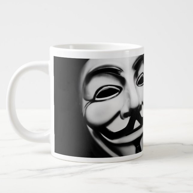 Famous Anonymous Hacker Smile Giant Coffee Mug (Left)