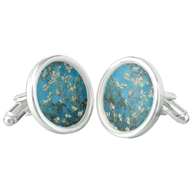 Famous art, Blossoming Almond Tree. Van Gogh Cufflinks (Angled)