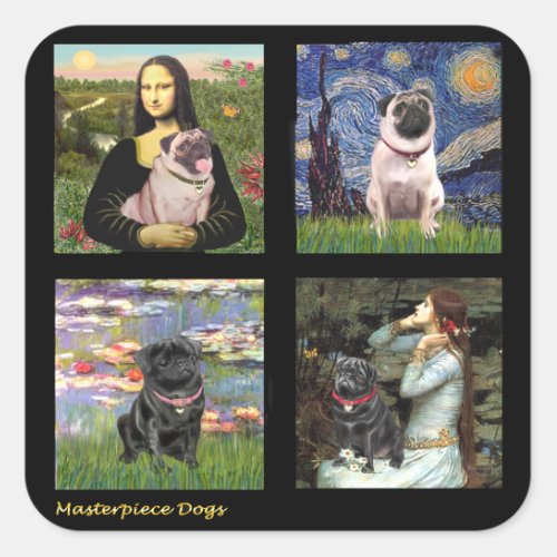 Famous Art Pug Composite 1 Square Sticker