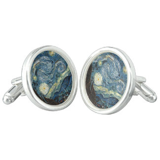 Famous art reprint, Starry Night, by Van Gogh Cufflinks