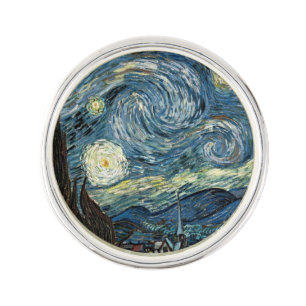 Famous art reprint, Starry Night, by Van Gogh Lapel Pin