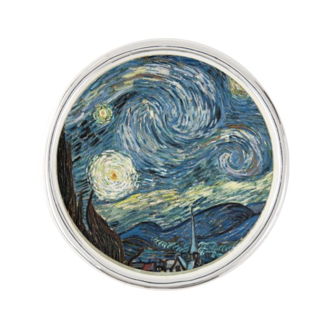 Famous art reprint, Starry Night, by Van Gogh Lapel Pin (Front)