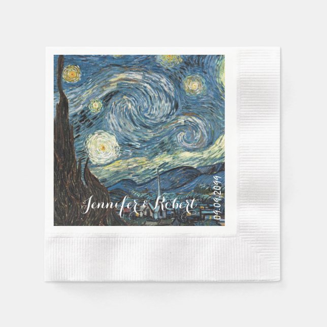 Famous art - Starry Night by Vincent van Gogh. Napkins (Front)