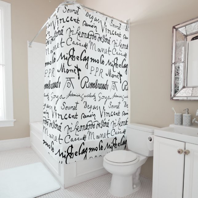 Famous Artists' Signatures Pattern Shower Curtain (In Situ)