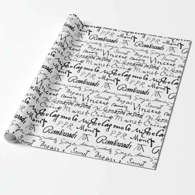 Famous Artists' Signatures Pattern Wrapping Paper (Unrolled)
