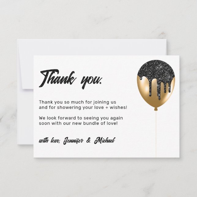 Famous Baby Balloon Party Glitz Glamour Thank you Invitation (Front)