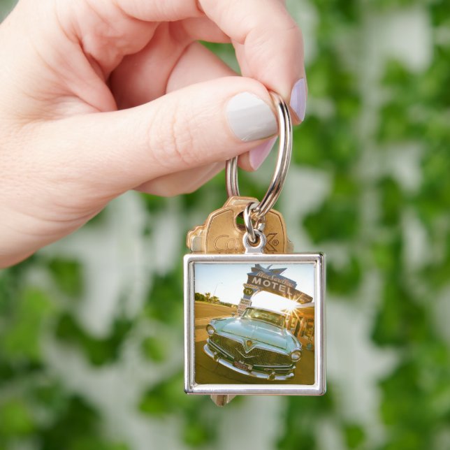 Famous Blue Swallow Motel on Route 66 Keychain (Hand)