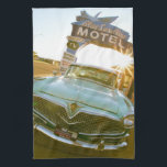 Famous Blue Swallow Motel on Route 66 Kitchen Towel<br><div class="desc">Tucumcari, New Mexico. Famous Blue Swallow Motel on Route 66 with old car parked in front.</div>