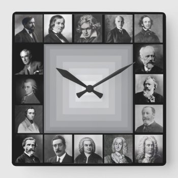 Famous Composers Black And White Portraits Square Wall Clock by missprinteditions at Zazzle
