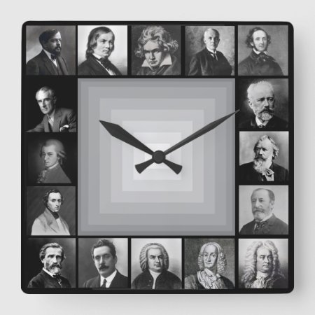Famous Composers Black And White Portraits Square Wall Clock
