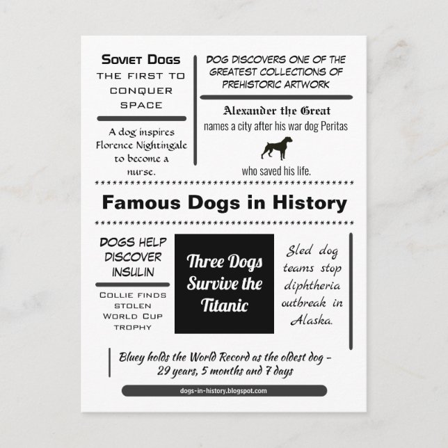 Famous Dogs in History Postcard (Front)