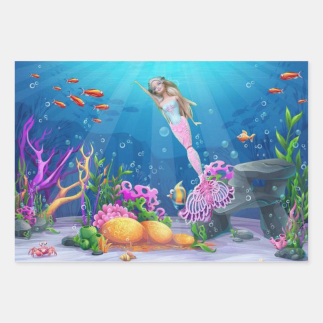 Famous Doll dressed as a Mermaid Wrapping Paper Sheets (Front)