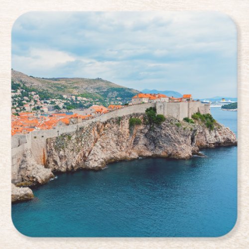 Famous Dubrovnik Old Town roofs  walls _ Croatia Square Paper Coaster