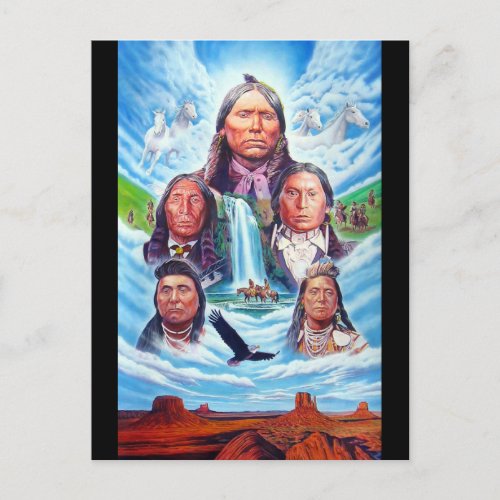 Famous Indian Chiefs Native Americans Painting Postcard