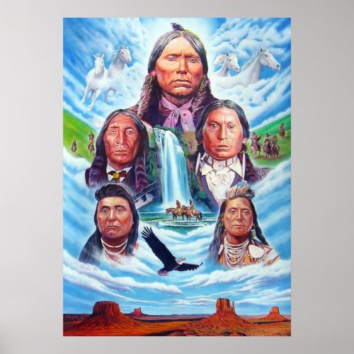 Famous Indian Chiefs Native Americans Painting Poster