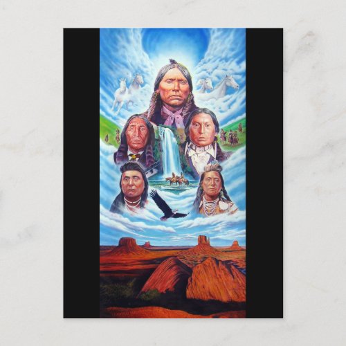 Famous Indian Chiefs Painting American History Postcard
