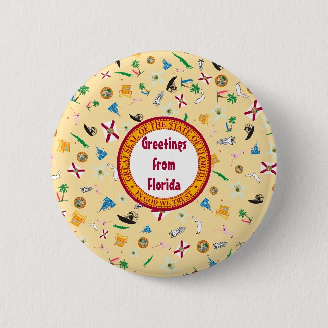 Famous Items of Florida- the sunshine state Pinback Button (Front)