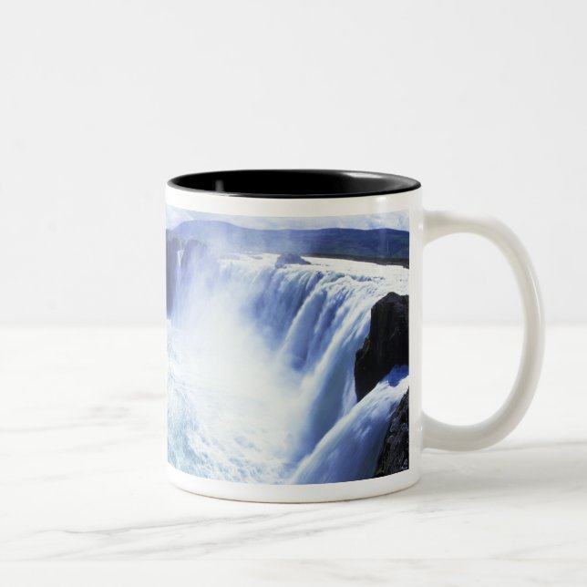 Famous Jodafoss Falls in North Central Iceland Two-Tone Coffee Mug (Right)