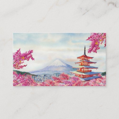 Famous landmarks of japan in spring business card