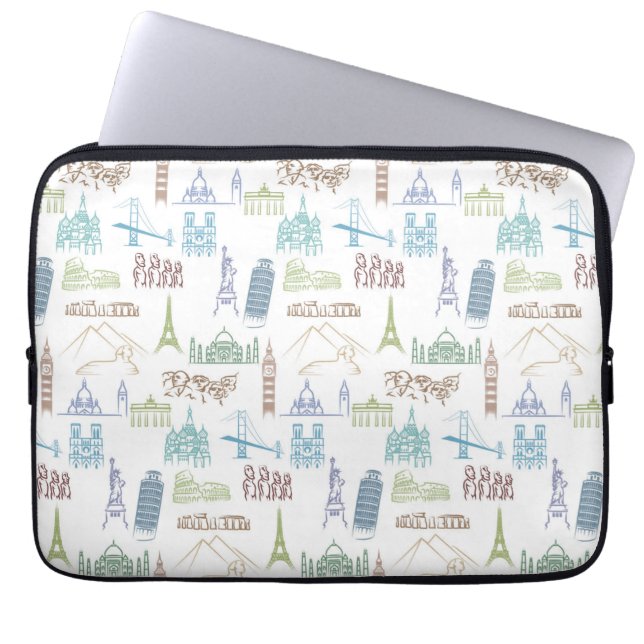 Famous Landmarks Pattern Laptop Sleeve (Front)