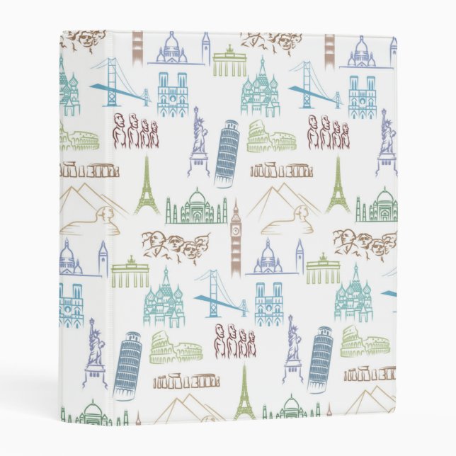 Famous Landmarks Pattern Mini Binder (Front/Spine)