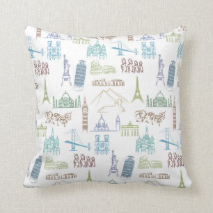 Famous Landmarks Pattern Throw Pillow