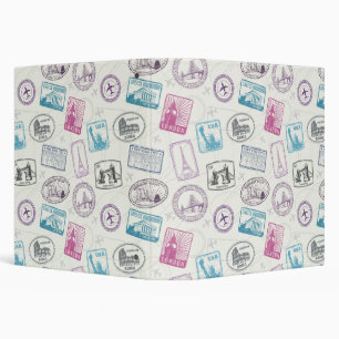 Famous landmarks retro postal markings pattern 3 ring binder