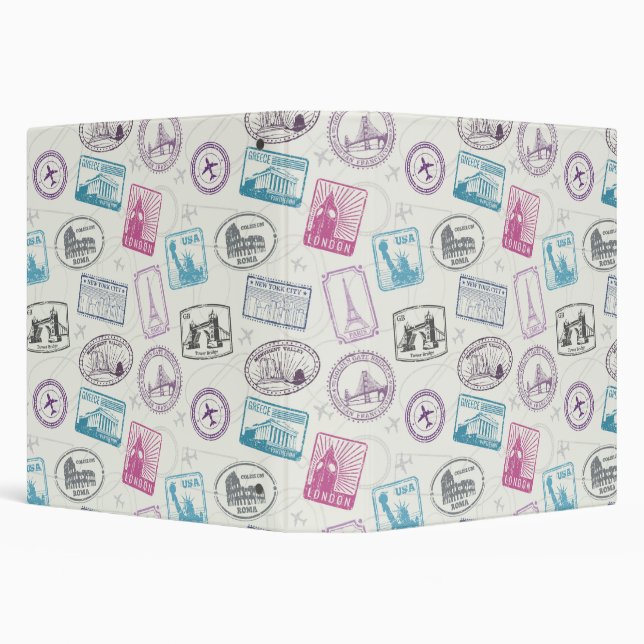 Famous landmarks retro postal markings pattern 3 ring binder (Background)