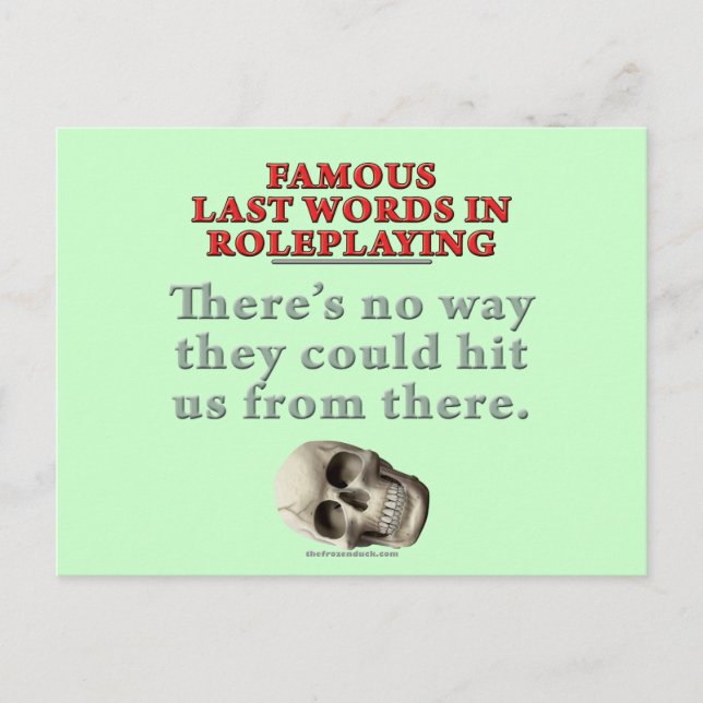 Famous Last Words in Roleplaying: Hit Postcard (Front)
