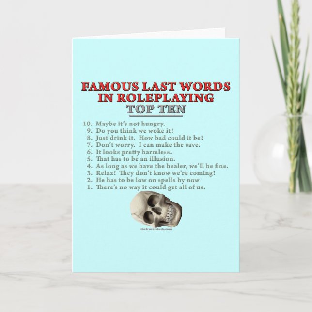 Famous Last Words in Roleplaying: Top Ten Card (Front)