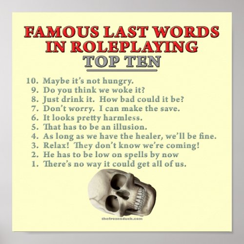 Famous Last Words in Roleplaying Top Ten Poster