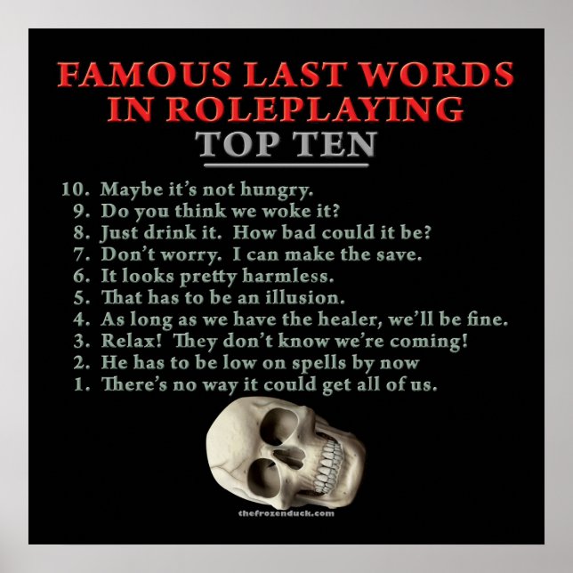 Famous Last Words in Roleplaying: Top Ten Poster (Front)