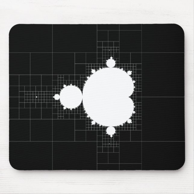 Famous Mandelbrot Fractal Set White on Black Mouse Pad (Front)
