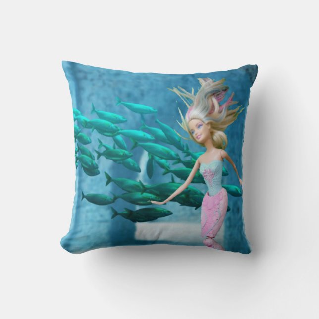 Famous Mermaid Throw Pillow (Front)