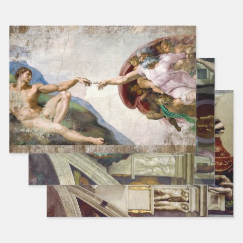 FAMOUS MICHELANGELO FRESCOS DECOUPAGE WRAPPING PAPER SHEETS