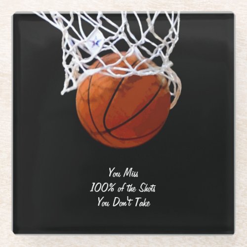 Famous Motivational Quote Basketball Glass Coaster