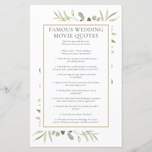 Famous Movie Quotes Bridal Shower Game Zazzle