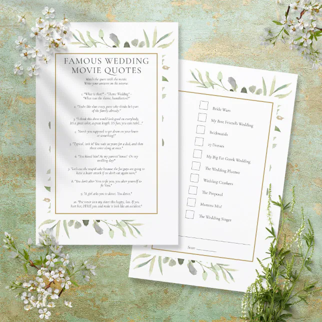 Famous Movie Quotes Bridal Shower Game Zazzle