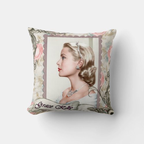 Famous movie star Grace romantic vintage art on Throw Pillow