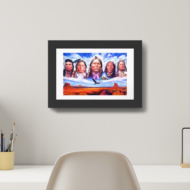 Famous Native Americans Illustration Black Wood Framed Art (Home Office)