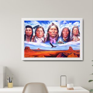 Famous Native Americans Illustration White Wood Framed Art