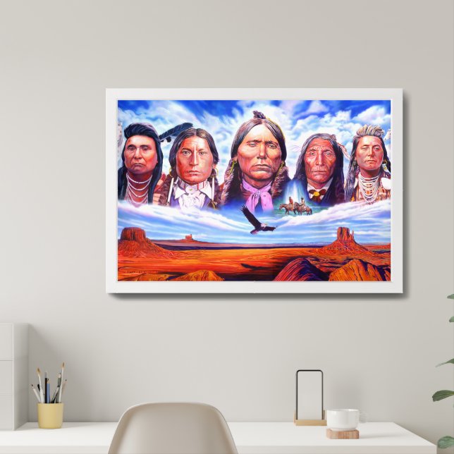 Famous Native Americans Illustration White Wood Framed Art (Home Office)