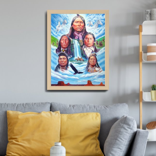 Famous Native Americans Indian Chiefs Painting Framed Art (Living Room 3)