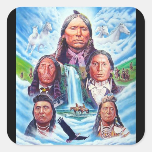 Famous Native Americans Indian Chiefs Painting Square Sticker