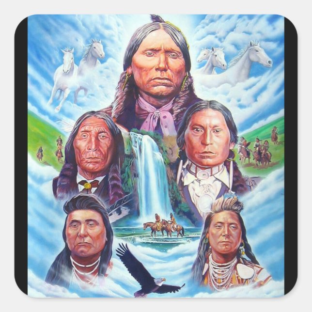 Famous Native Americans Indian Chiefs Painting Square Sticker (Front)