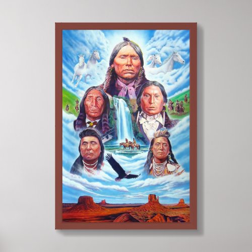 Famous Native Americans Natural Wood Painting Framed Art
