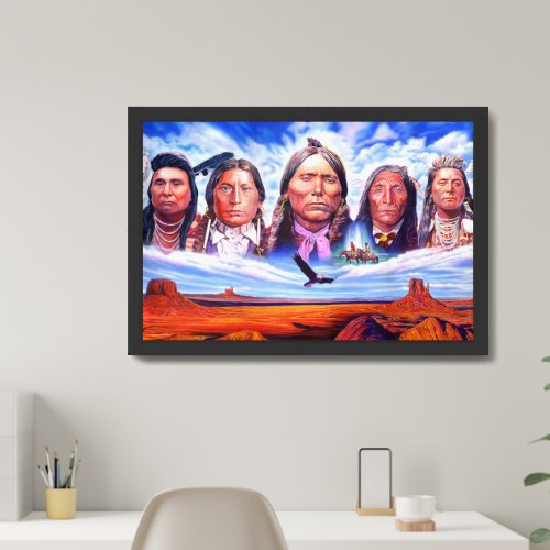 Famous Native Americans Painting Black Wood Framed Art