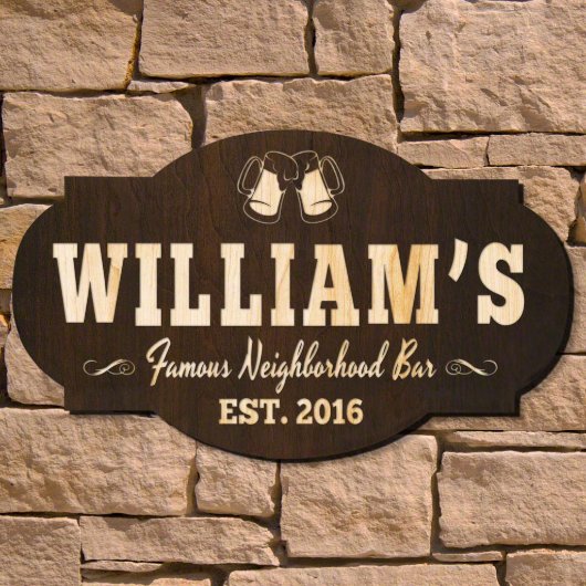 Famous Neighborhood Bar Wooden Wall Sign (Front)